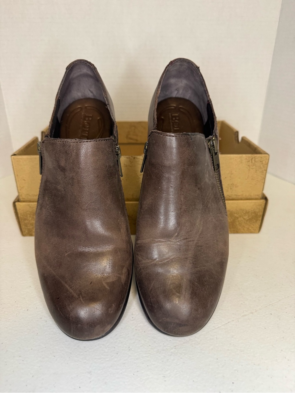 Born Women’s Galenka Brown Leather Slip-On Loafers with Side Zips